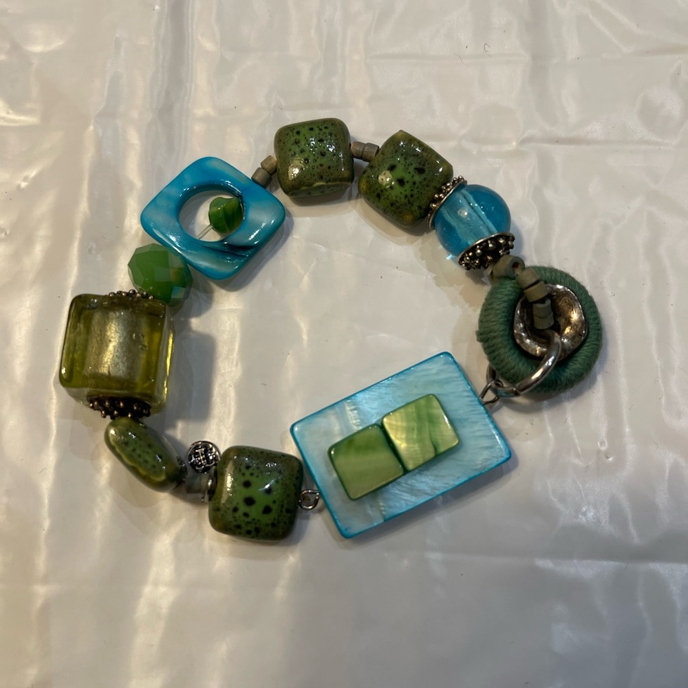 Green and Blue Beaded art deco Bracelet